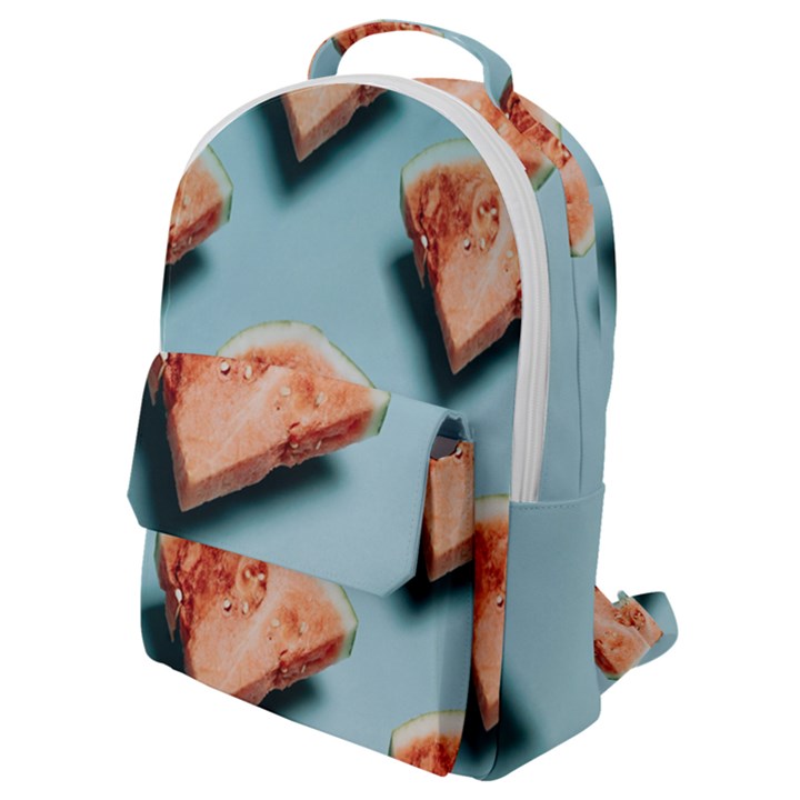 Watermelon Against Blue Surface Pattern Flap Pocket Backpack (Small)