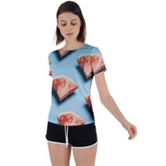 Watermelon Against Blue Surface Pattern Back Circle Cutout Sports Tee by artworkshop