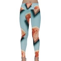 Watermelon Against Blue Surface Pattern Lightweight Velour Classic Yoga Leggings by artworkshop