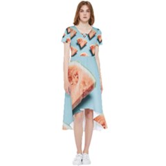 Watermelon Against Blue Surface Pattern High Low Boho Dress by artworkshop