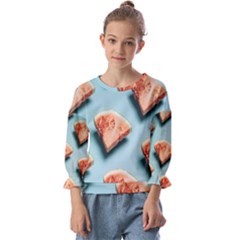 Watermelon Against Blue Surface Pattern Kids  Cuff Sleeve Top