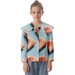 Watermelon Against Blue Surface Pattern Kids  Peter Pan Collar Blouse by artworkshop