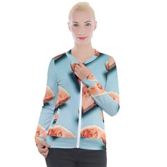 Watermelon Against Blue Surface Pattern Casual Zip Up Jacket by artworkshop