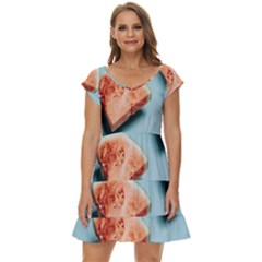 Watermelon Against Blue Surface Pattern Short Sleeve Tiered Mini Dress by artworkshop