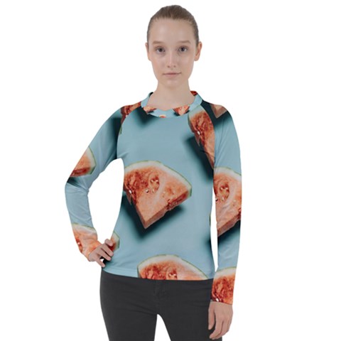 Watermelon Against Blue Surface Pattern Women s Pique Long Sleeve Tee by artworkshop