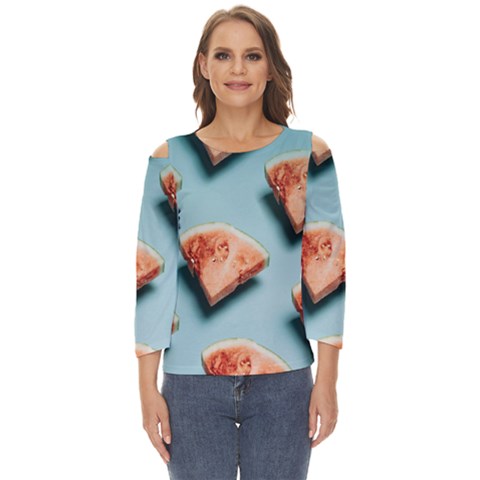 Watermelon Against Blue Surface Pattern Cut Out Wide Sleeve Top by artworkshop