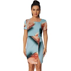 Watermelon Against Blue Surface Pattern Fitted Knot Split End Bodycon Dress by artworkshop