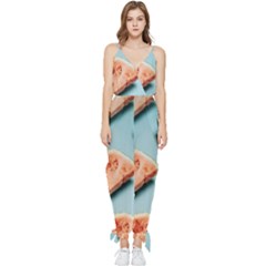 Watermelon Against Blue Surface Pattern Sleeveless Tie Ankle Chiffon Jumpsuit by artworkshop