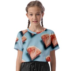 Watermelon Against Blue Surface Pattern Kids  Basic Tee by artworkshop