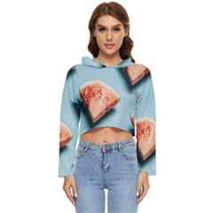 Watermelon Against Blue Surface Pattern Women s Lightweight Cropped Hoodie by artworkshop