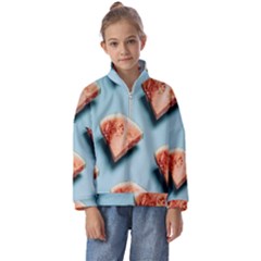 Watermelon Against Blue Surface Pattern Kids  Half Zip Hoodie by artworkshop