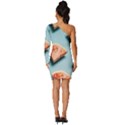 Watermelon Against Blue Surface Pattern Long Sleeve One Shoulder Mini Dress View4