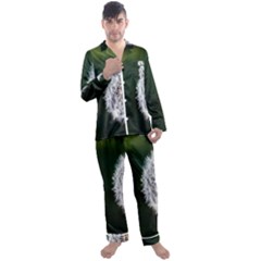 White Flower Men s Long Sleeve Satin Pajamas Set by artworkshop