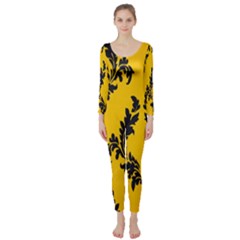 Yellow Regal Filagree Pattern Long Sleeve Catsuit by artworkshop