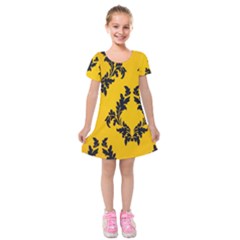 Yellow Regal Filagree Pattern Kids  Short Sleeve Velvet Dress by artworkshop