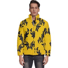 Yellow Regal Filagree Pattern Men s Puffer Bubble Jacket Coat by artworkshop