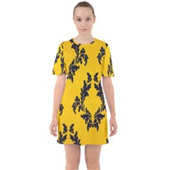 Yellow Regal Filagree Pattern Sixties Short Sleeve Mini Dress by artworkshop