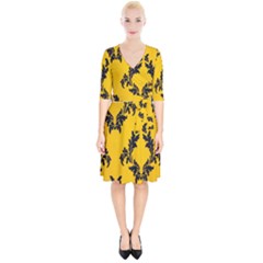 Yellow Regal Filagree Pattern Wrap Up Cocktail Dress