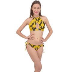 Yellow Regal Filagree Pattern Cross Front Halter Bikini Set by artworkshop