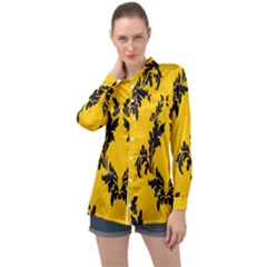 Yellow Regal Filagree Pattern Long Sleeve Satin Shirt