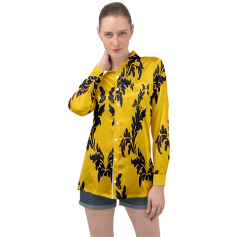 Yellow Regal Filagree Pattern Long Sleeve Satin Shirt by artworkshop