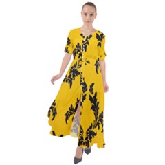 Yellow Regal Filagree Pattern Waist Tie Boho Maxi Dress by artworkshop