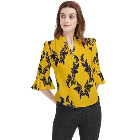 Yellow Regal Filagree Pattern Loose Horn Sleeve Chiffon Blouse by artworkshop