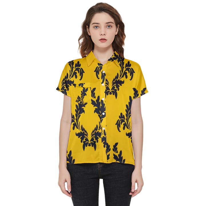 Yellow Regal Filagree Pattern Short Sleeve Pocket Shirt