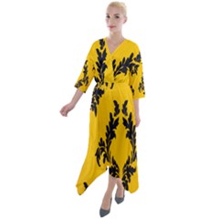 Yellow Regal Filagree Pattern Quarter Sleeve Wrap Front Maxi Dress by artworkshop