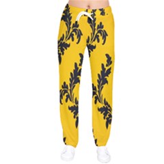 Yellow Regal Filagree Pattern Women Velvet Drawstring Pants by artworkshop