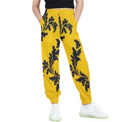 Yellow Regal Filagree Pattern Kids  Elastic Waist Pants by artworkshop