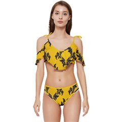 Yellow Regal Filagree Pattern Ruffle Edge Tie Up Bikini Set	 by artworkshop