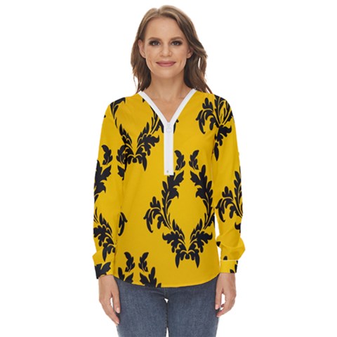 Yellow Regal Filagree Pattern Zip Up Long Sleeve Blouse by artworkshop