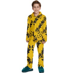 Yellow Regal Filagree Pattern Kids  Long Sleeve Velvet Pajamas Set by artworkshop