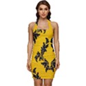 Yellow Regal Filagree Pattern Sleeveless Wide Square Neckline Ruched Bodycon Dress View1