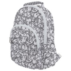 Black And White Alien Drawing Motif Pattern Rounded Multi Pocket Backpack