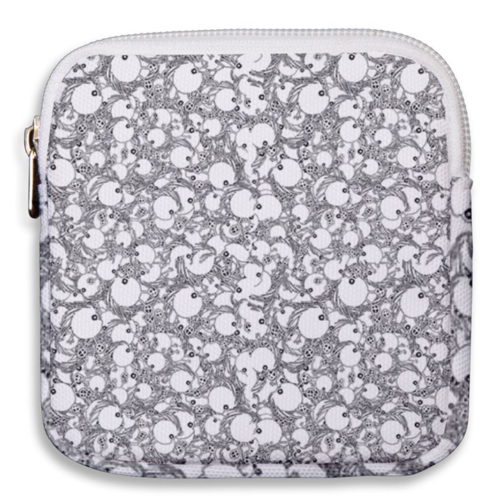 Black And White Alien Drawing Motif Pattern Mini Square Pouch