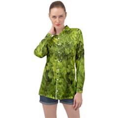 Botanical Motif Plants Detail Photography Long Sleeve Satin Shirt