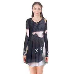 Ski Mask  Long Sleeve V-neck Flare Dress