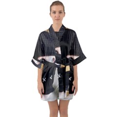 Ski Mask  Half Sleeve Satin Kimono  by Holyville