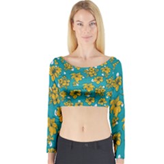 Turquoise And Yellow Floral Long Sleeve Crop Top by fructosebat