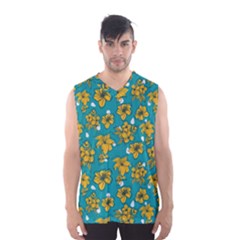 Turquoise And Yellow Floral Men s Basketball Tank Top by fructosebat