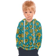 Turquoise And Yellow Floral Kids  Overhead Hoodie by fructosebat