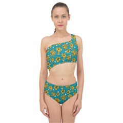 Turquoise And Yellow Floral Spliced Up Two Piece Swimsuit by fructosebat