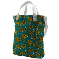 Turquoise And Yellow Floral Canvas Messenger Bag by fructosebat