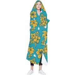 Turquoise And Yellow Floral Wearable Blanket by fructosebat