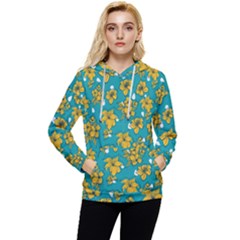 Turquoise And Yellow Floral Women s Lightweight Drawstring Hoodie by fructosebat