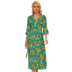 Turquoise And Yellow Floral Midsummer Wrap Dress by fructosebat