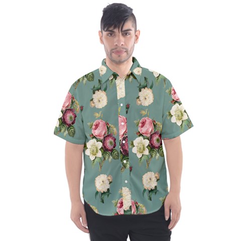 Victorian Floral Men s Short Sleeve Shirt by fructosebat