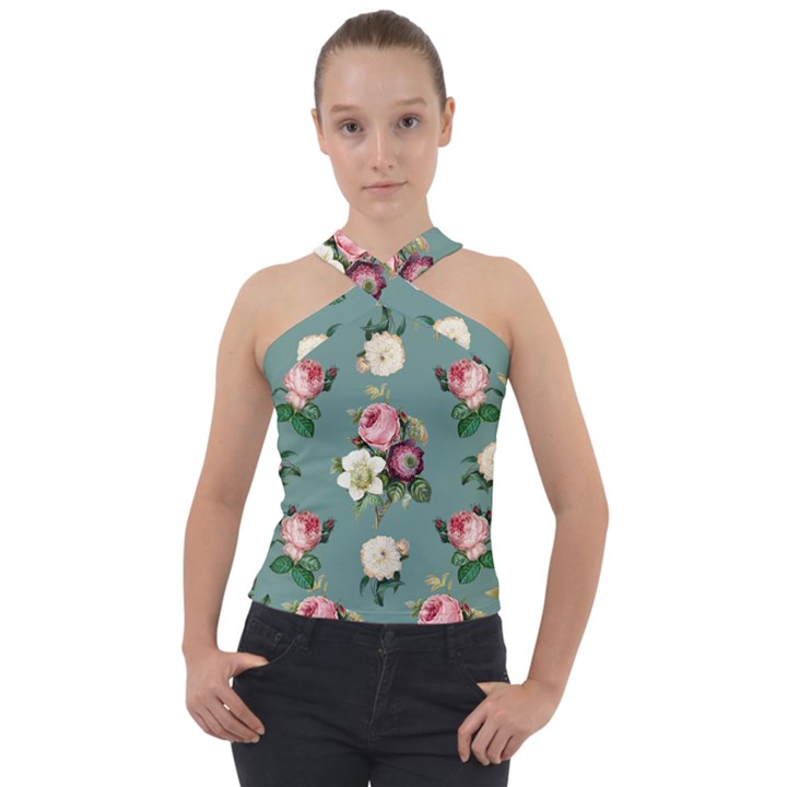 Victorian Floral Cross Neck Velour Top